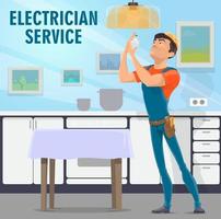 cartaz de serviço de eletricista com faz-tudo e lâmpada vetor