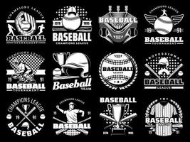 ícones e equipamentos de vetor de esporte de jogo de beisebol