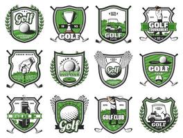 emblemas do clube de golfe, ícones heráldicos do campeonato vetor