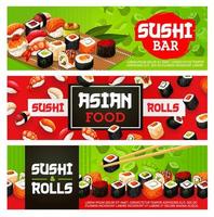 menu de sushi bar, sashimi e rolos de maki vetor