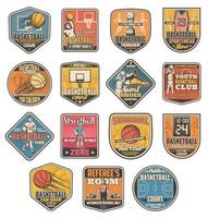 ícones do esporte de basquete, árbitro e jogadores vetor
