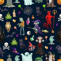 padrão perfeito de monstros de desenhos animados de halloween vetor