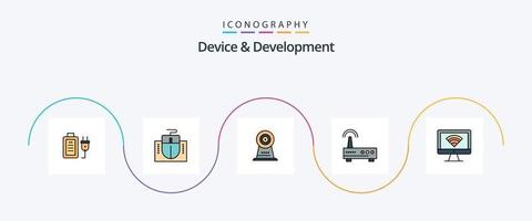 dispositivo e linha de desenvolvimento cheia de pacote de ícones plana 5 incluindo monitor. Educação. Câmera. sinal. dispositivo vetor