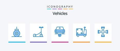 Pacote de ícones azul 5 de veículos, incluindo configuração. Cruz. mais. caminhão. logística. design de ícones criativos vetor