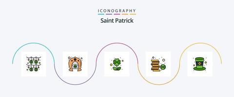 linha de são patrício cheia de pacote de ícones plana 5 incluindo chapéu. patrick. trevo. dinheiro. Irlanda vetor