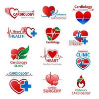 ícones de coração de vetor de clínica de medicina de cardiologia