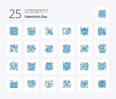 dia dos namorados 25 pacote de ícones de cor azul, incluindo amor. ramalhete. celebração. Ame. partido vetor