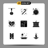 9 ícones criativos sinais e símbolos modernos de música de flecha param amor fone de ouvido elementos de design de vetores editáveis