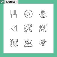 conjunto de 9 sinais de símbolos de ícones de interface do usuário modernos para pausa de negócios ciência multimídia vídeo elementos de design de vetores editáveis