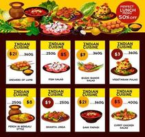 cartões de oferta de menu de restaurante indiano vetor