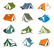 ícones de tendas para caminhadas e acampamentos vetor