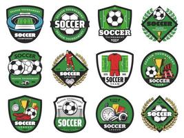 esportes de futebol e ícones de bola de futebol vetor