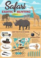 infográficos de equipamentos de caça safari africano vetor