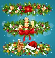árvore de natal e guirlanda festiva de bagas de azevinho vetor