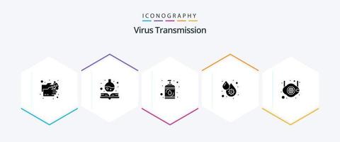 pacote de ícones de 25 glifos de transmissão de vírus, incluindo máscara. febre. vírus. dengue. sangue vetor