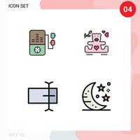 4 interface do usuário pacote de cores planas de linha cheia de sinais e símbolos modernos de corações de entrada de música, bebida de casamento, elementos de design de vetores editáveis