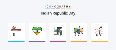 linha do dia da república indiana cheia de 5 ícones, incluindo indiano. hinduísmo. indiano. global. turba. design de ícones criativos vetor