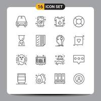 16 ícones criativos sinais e símbolos modernos de recreações de marca de negócios de contorno flutuam elementos de design de vetores editáveis