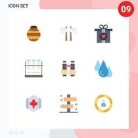 9 interface de usuário pacote de cores planas de sinais e símbolos modernos de binóculos ferramenta de vidraria de laboratório frasco químico frasco editável elementos de design vetorial vetor