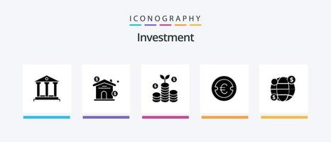 pacote de ícones de glifo 5 de investimento, incluindo investimento. dinheiro. o negócio. investimento. euro. design de ícones criativos vetor