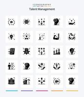 gerenciamento de talentos criativos pacote de ícones preto sólido de 25 glifos, como cabeça. painel de controle. debate. treinamento. talento vetor