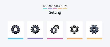 linha de configuração cheia de 5 ícones incluindo . engrenagens. globo. contexto. engrenagens. design de ícones criativos vetor