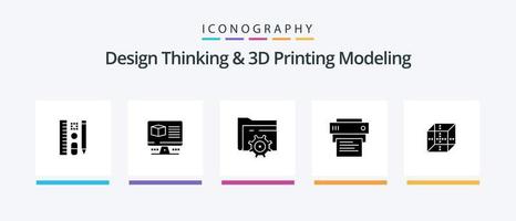 design thinking e dprinting modeling glyph 5 icon pack including delivrey. Educação. pasta. impressão. impressora. design de ícones criativos vetor