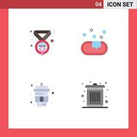 pacote de 4 ícones planos criativos de prêmio água com gás feminismo banheiro bin elementos de design de vetores editáveis