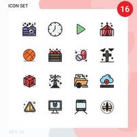 grupo de 16 linhas cheias de cores planas sinais e símbolos para controle de barraca de esportes elementos de design de vetores criativos editáveis de circo justo