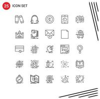 conjunto de pictogramas de 25 linhas simples de elementos de design de vetor editável de backup de smartphone de arte de pintura