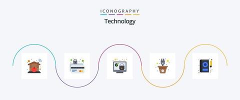 pacote de ícones de 5 planos de tecnologia, incluindo energia. plantar. proteção. energia. Verifica vetor