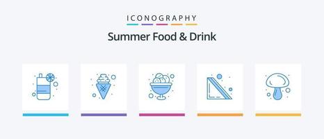 pacote de ícones de comida e bebida de verão azul 5, incluindo comida. pão. tigela. sanduíche. doce. design de ícones criativos vetor