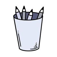 vidro minimalista monocromático em tons de cinza de lápis ilustração vetorial isolado no fundo branco. material de escrita para escritório ou escola com estilo de desenho animado, com estilo e contorno de arte simples e simples. vetor