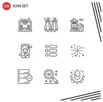 conjunto de 9 sinais de símbolos de ícones de interface do usuário modernos para tarefa conta bancária de casa inteligente em casa wifi automação residencial elementos de design de vetores editáveis