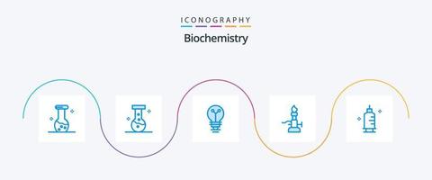 pacote de ícones azul 5 de bioquímica, incluindo remédios. tocha. laboratório. Ciência. laboratório vetor