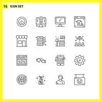 conjunto de 16 sinais de símbolos de ícones de interface do usuário modernos para quiosque página da web computador web pc elementos de design de vetores editáveis