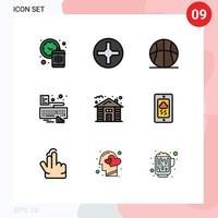 conjunto de 9 sinais de símbolos de ícones de interface do usuário modernos para casa anexar tipo de atletismo mãos editáveis elementos de design vetorial vetor