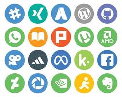 20 pacotes de ícones de mídia social, incluindo facebook facebook ibooks meta viddler vetor
