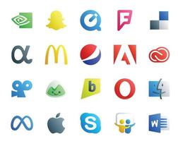 20 pacotes de ícones de mídia social, incluindo meta opera adobe brightkite viddler vetor