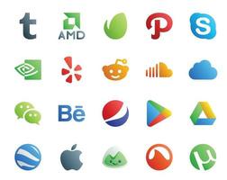 20 pacotes de ícones de mídia social, incluindo google play behance reddit messenger icloud vetor