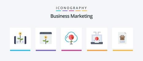 pacote de ícones plana 5 de marketing de negócios, incluindo laptop. o negócio. financeiro. investimento. economia. design de ícones criativos vetor