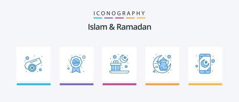 pacote de ícones islã e ramadã azul 5, incluindo aplicativo móvel. tradicional. Presente. bule. Panela. design de ícones criativos vetor