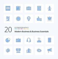 20 pacotes de ícones de cor azul essenciais para negócios e negócios modernos, como pessoas de suporte de negócios de chamada de contato vetor