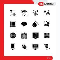 pacote de glifos sólidos de 16 símbolos universais da galeria de layout sofá dos namorados elementos de design de vetores editáveis