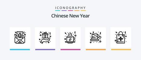 pacote de ícones da linha 5 do ano novo chinês, incluindo novo. chinês. lâmpada. copo. lanterna. design de ícones criativos vetor