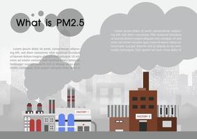 fábrica de closeup com redação de textos de exemplo de pm2.5 em fumaça gigante e pm 2.5 nevoeiro ruim na paisagem da cidade e fundo cinza. vetor