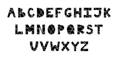 alfabeto preto e branco com linhas. fonte listrada com letras. alfabeto latino. vetor