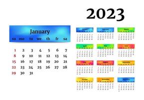 salendar para 2023 isolado em um fundo branco. domingo a segunda-feira, modelo de negócios. ilustração vetorial vetor