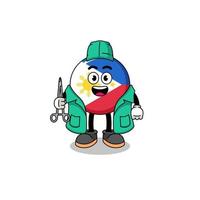 ilustração do mascote da bandeira filipinas como cirurgião vetor