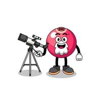 ilustração do mascote cranberry como um astrônomo vetor